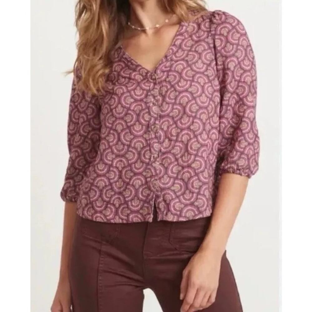 Women's Patterned V-Neck Top - Purple